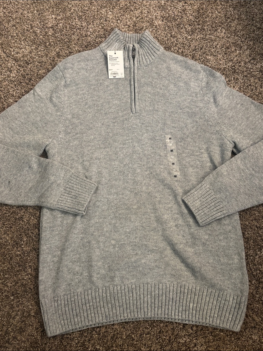 NWT Supersoft Sonoma Men's Light Gray Quarter-Zip Sweater